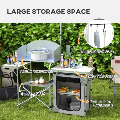 Outsunny klappbarer Camping Küchentisch mit Schrank, verstellbarer Lichtständer - Bild 3 von 17
