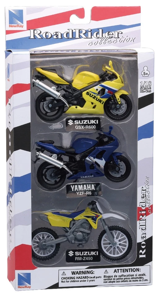 NEWRAY, Coffret de 3 motos 2 SUZUKI et une YAMAHA, échelle 1/18, NEW67015A - Photo 1/1