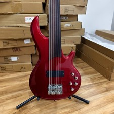 US 6-String Fretless Electric Bass Guitar - Candy Apple Red Finish Active Pickup