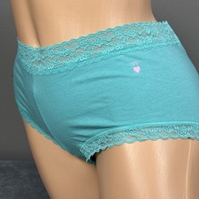 Victoria s Secret Boy Short Panty Vintage 2014 Sz Large Cotton Teal VS Lace New