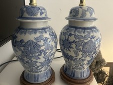 Pair Of Oriental/ chinese Blue& White Table Lamps In Great Condition 53cm Tall