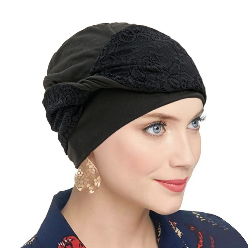 Turban Hat with Lace Front Band and Full Coverage Shape for Women
