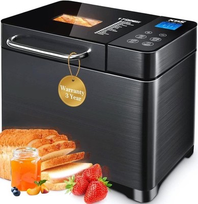 KBS 17-in-1 Bread Maker-Dual Heaters, 710W Machine Stainless Steel with Glute...