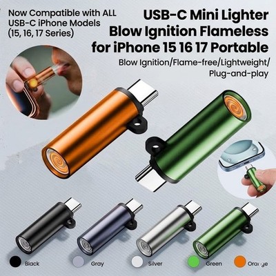 USB-C Mini Lighter Blow Ignition Flameless for iPhone 15 16 17 Portable