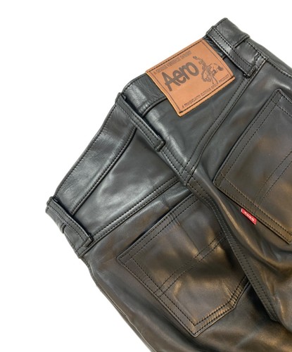 Aero Leather Straight Pants Horsehide Leather Black Men's bottoms Size 30 - Picture 6 of 9