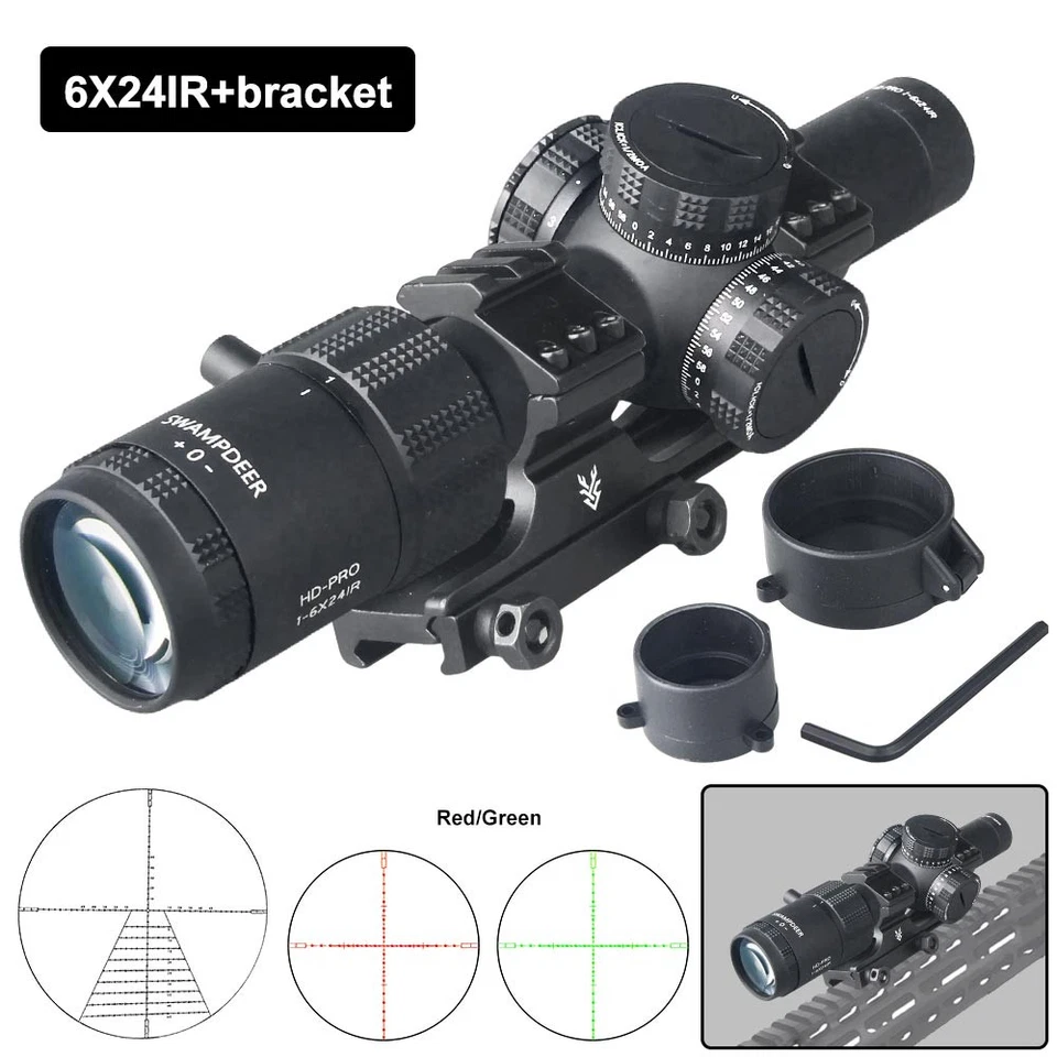 Hunting 1-6X24 HD 1080P IR Rifle Scope Red Green Optics Sight w/ 20mm Rail Mount - Image 4 of 4