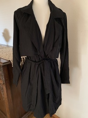 NEW CLOTH & STONE Sz SMALL DRAPEY LIGHTWEIGHT CHAMBRAY WRAP TRENCH COAT BLACK