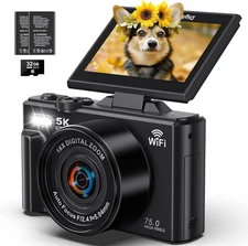 5K Digital Camera, WiFi Cameras for Photography 75MP UHD Vlogging Cameras...