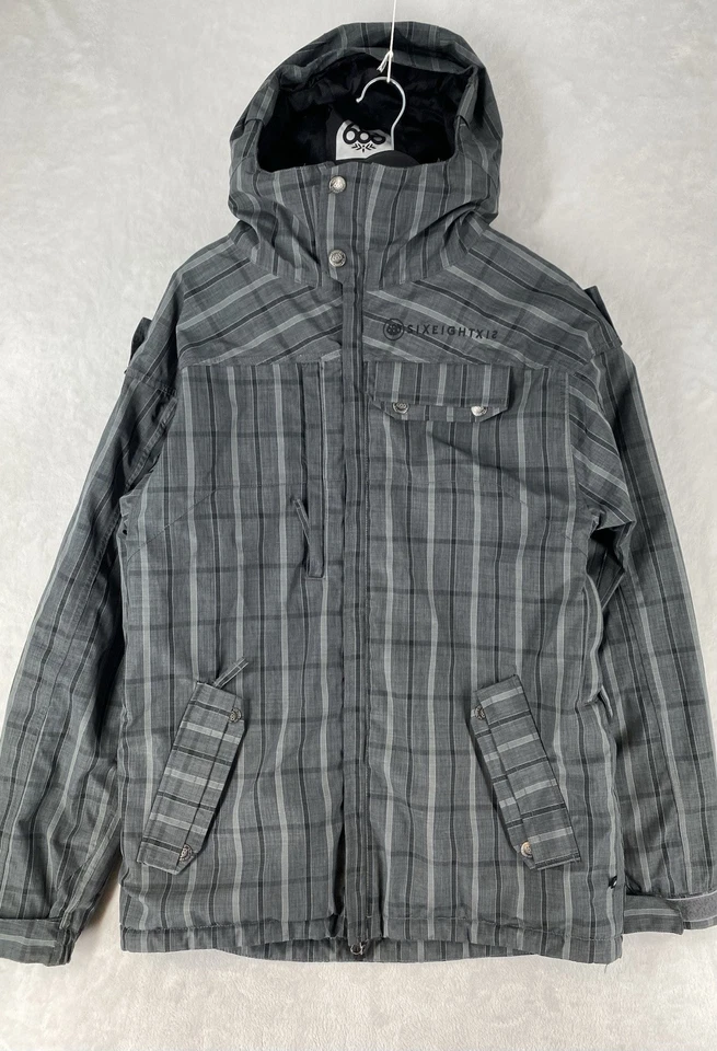 686 Jacket Mens Medium Gray Ski Winter Mannual Anthem InfiDRY Y2K Plaid - Image 2 of 4