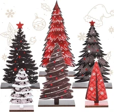 Bucherry 6 Pcs Wooden Christmas Trees Tabletop Silver, Dark Grey, Wine Red 