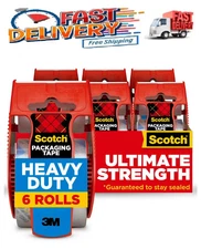 Scotch Heavy Duty Shipping Packaging Tape Dispensers, 1.88" x 27.7 yd, 6 Pack