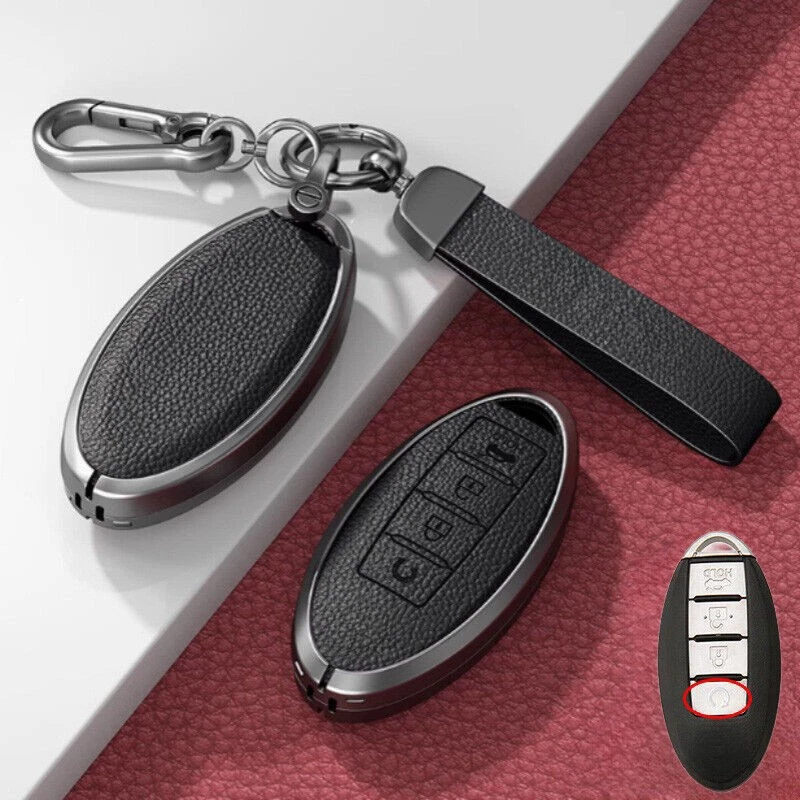 Zinc Alloy Leather Car Key Case Cover For Nissan Pathfinder Rogue Sentra Versa - Image 3 of 4
