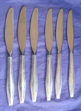 6 Sterling Handle Reed Barton Diamond Modern Dinner Knives Stainless Blade 9"