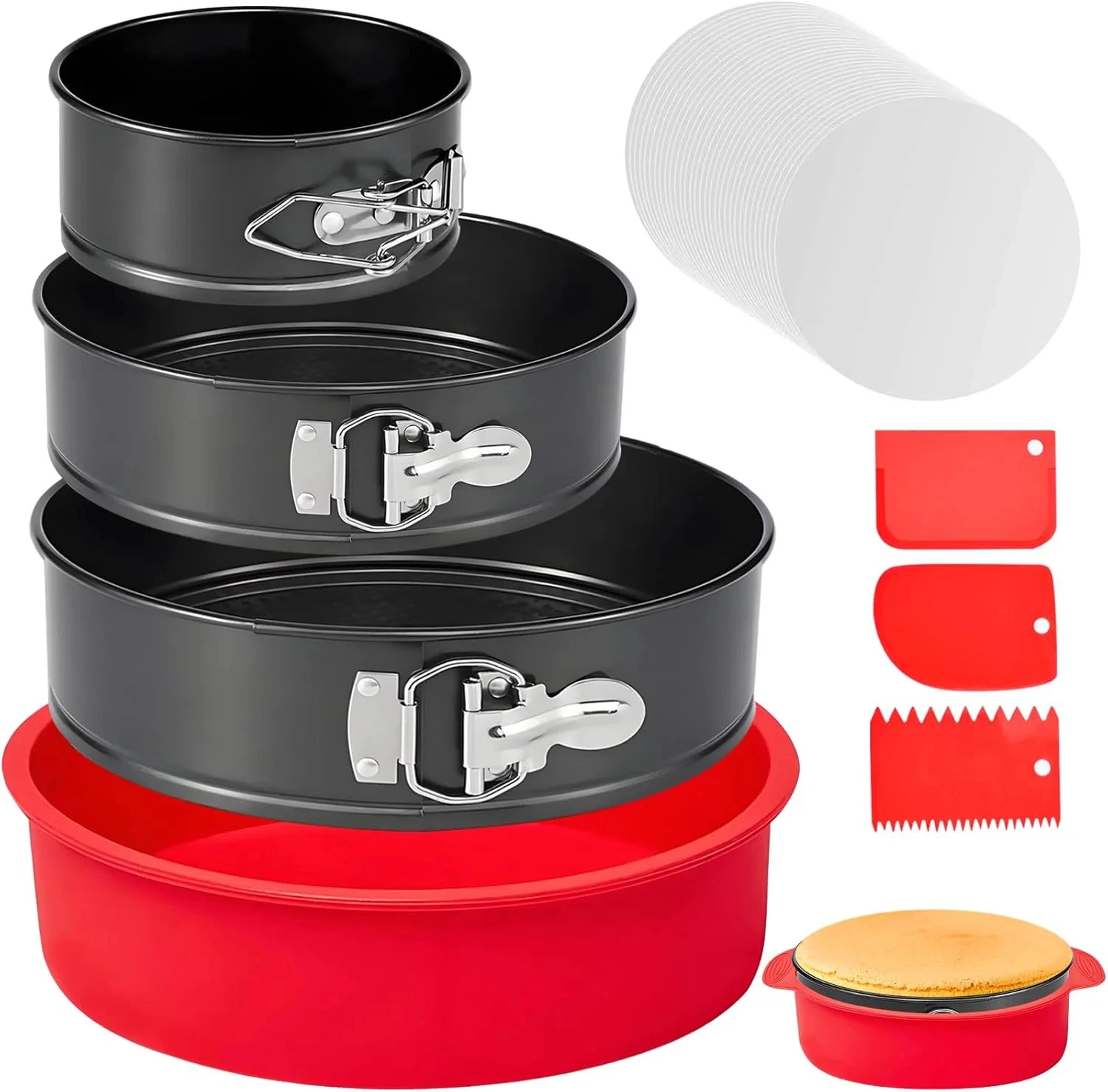 4 7 9 Inch Springform Pan Set of 3, Leakproof Cheesecake Pan with Protector, Non