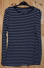 Womens Black White Striped Long Sleeve Top Size 6 8 Cotton Basics Layering