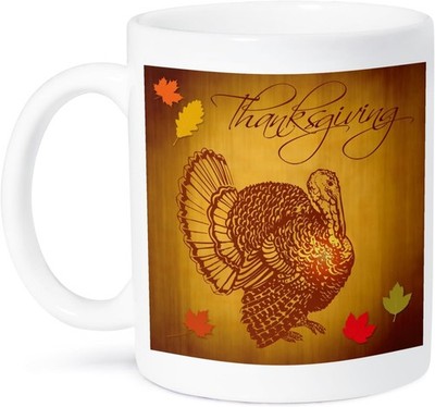 ''Thanksgiving Turkey and Fall Leaves'' Ceramic Mug, 