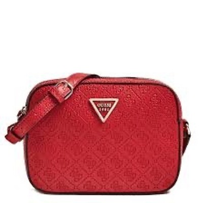 Guess Crossbody Bag Womens Small Red Embossed Logo Camera Bag Adjustable Strap
