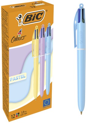 12 BIC Druckkugelschreiber 4 Colours PASTEL, 12er Kartonbox