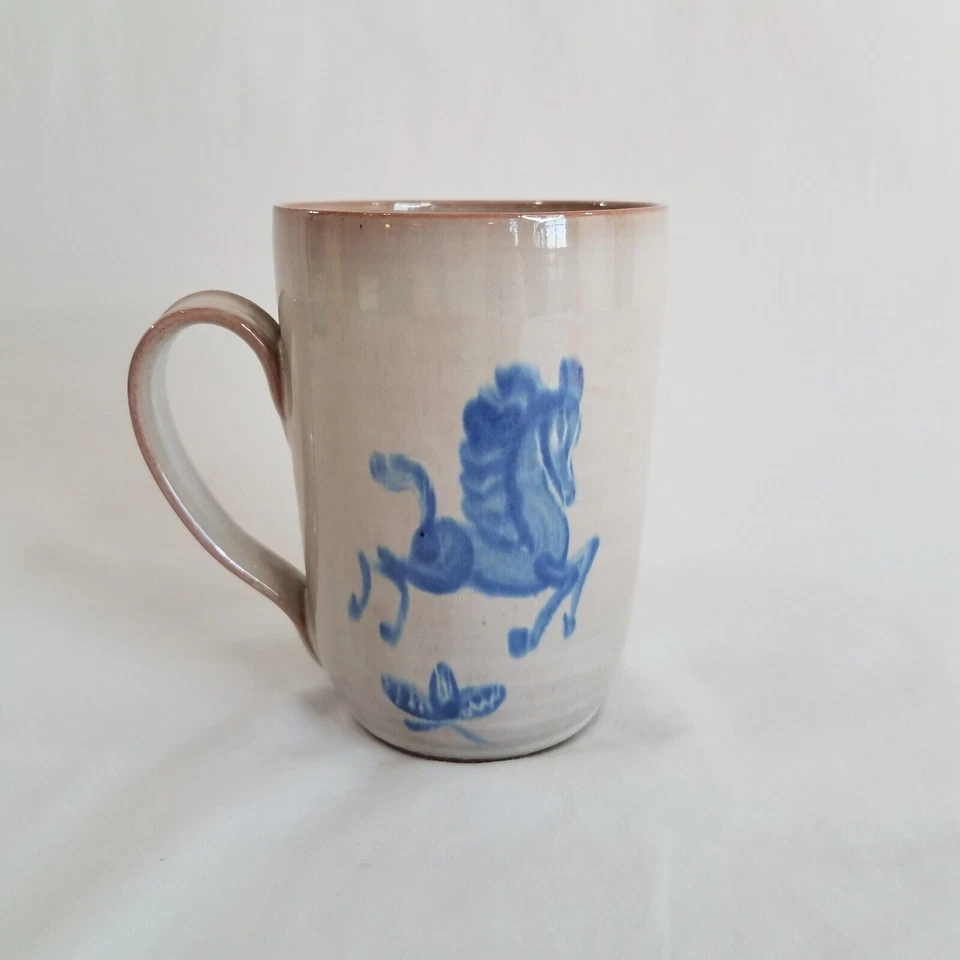 Vintage Scheier Studio Pottery Mug SIGNED Blue Dancing Horse RARE Edwin Mary - Image 3 of 4