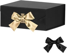 Black Gift Box 8x7x3.3 Inches, Luxury Gift Box with Ribbon, Empty Box with Lid,