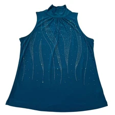 Vtg Y2K Fairycore Top Sz S Sleeveless Teal Beaded whimsical Mermaid Core Fairy