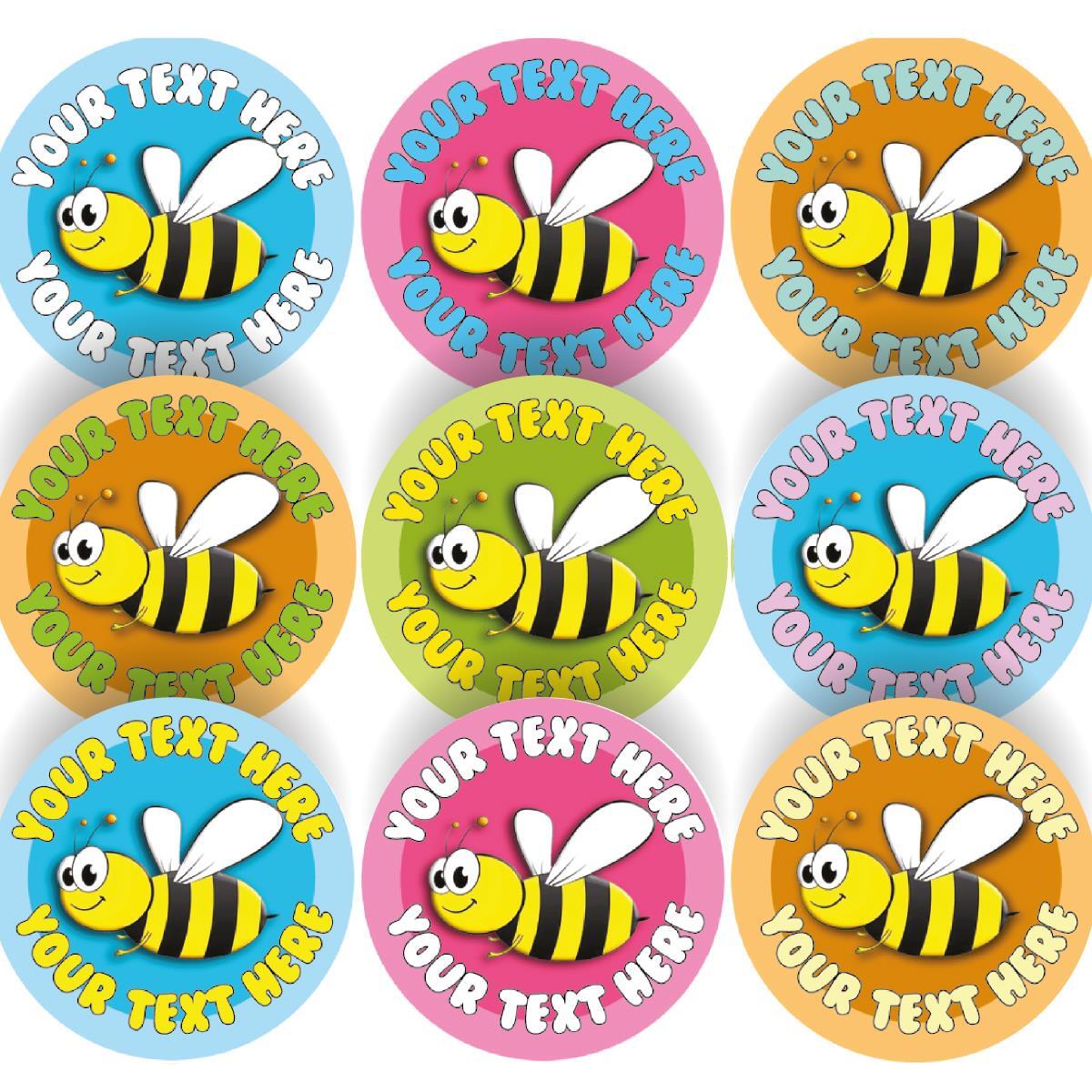 144 Personalised Colourful Bees 30mm Glossy Reward Stickers School Teachers