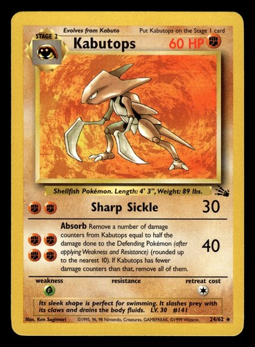 Kabutops 24/62 Rare Fossil Set Pokemon Card