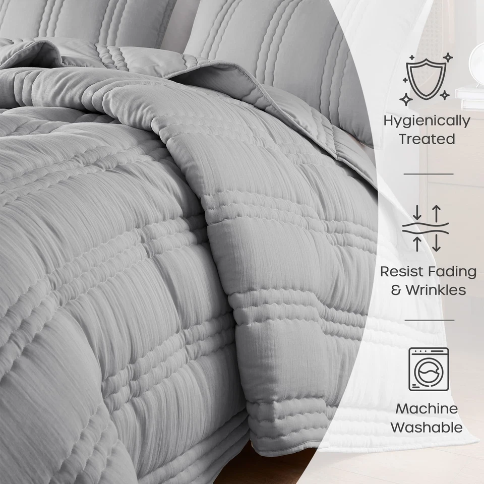 Urban Habitat Queen Quilt Set Crinkled Channel Quilting Coverlet Set Queen Si... - Image 4 of 4