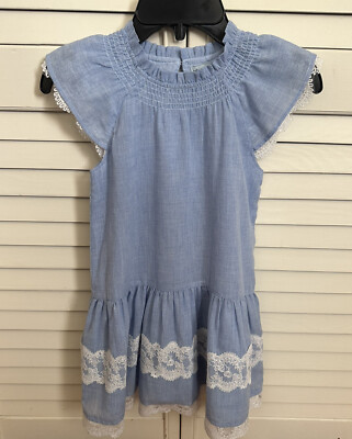 Tutto Piccolo Blue Spanish Girls Dress Size 6 White Lace