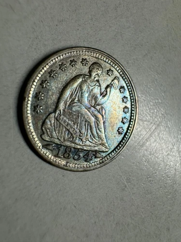 1854 Seated Liberty Half Dime, Arrows - AU - Coloration