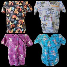 Disney Scrub Top Womens Olaf, Tinkerbell, Toy Story, Lion King -Lot Of 4- LARGE