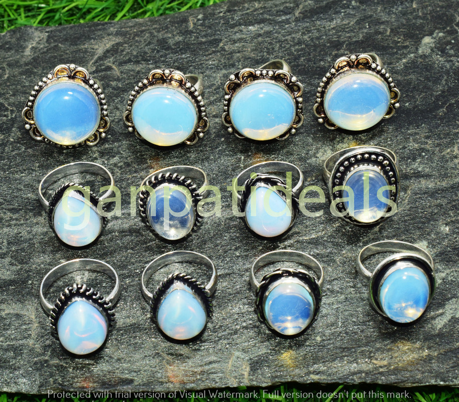 Opalite Gemstone Ethnic Handmade Rings 5pcs Lot For Woman RLL-1770