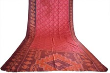 FNC Vintage Saree Indian Pink Woven Ikat Blend Silk Sari Craft Fabric 5YD