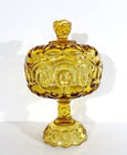 Vintage LE Smith Moon & Stars Amber Glass Lidded Compote Candy Dish 10" High