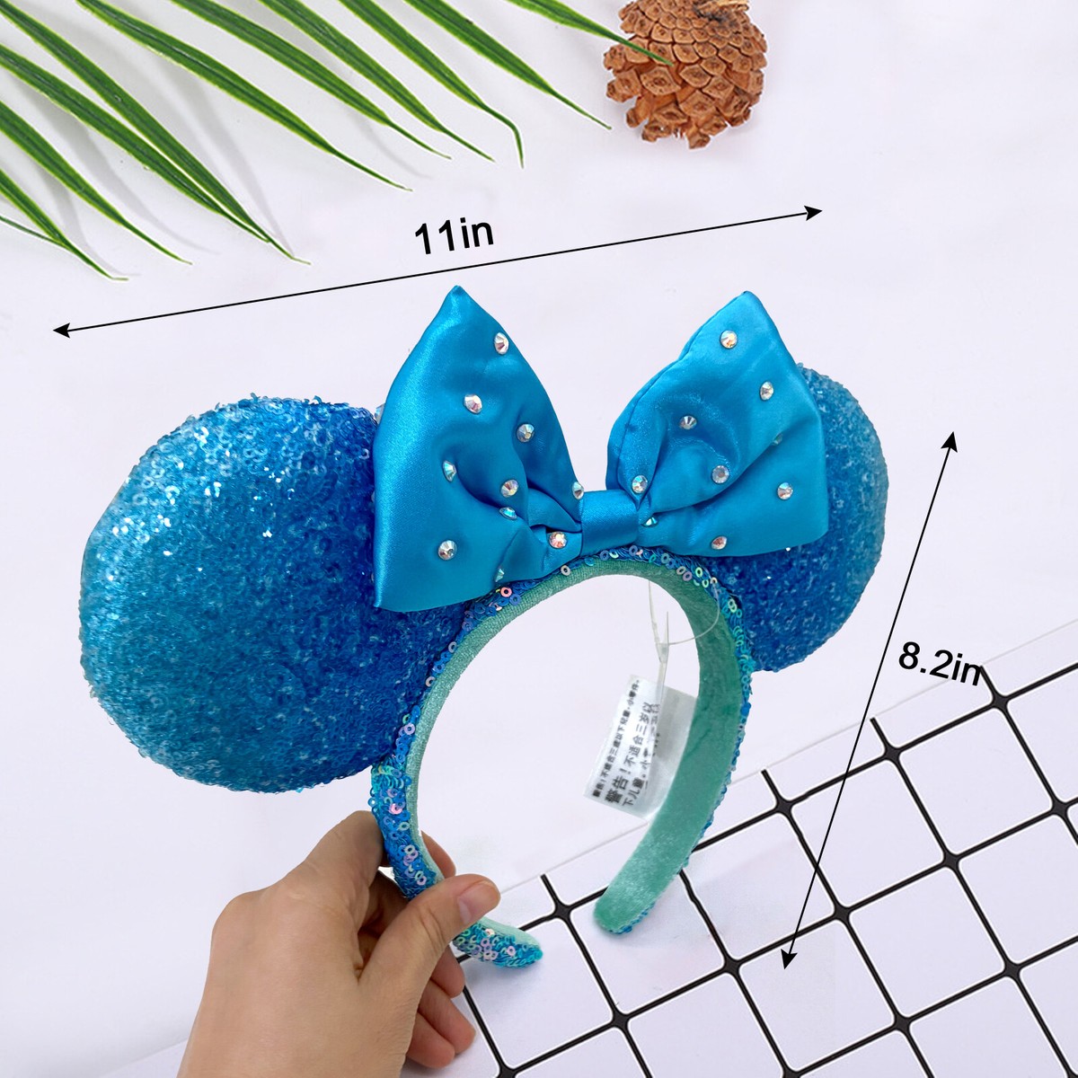 Women Snow White blue Polyester Sequin Bow Mickey Mouse Headband Hair Accessory new-blue-sequin-mickey-ears-  main image 4