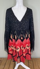 minkpink women’s Long sleeve fringe Knee length dress Size S Black Red K1