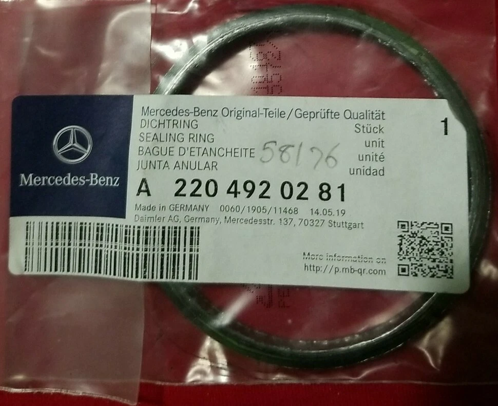 Genuine OEM Mercedes Benz Sprinter Exhaust Pipe Sealing Ring  