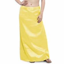 Women Stain Silk Petticoat Sari Underskirt Free Size Plain Petticoat Yellow