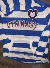 justice sz 12 gymnast shirt blue white rhinestone Hoodie Pocket guc
