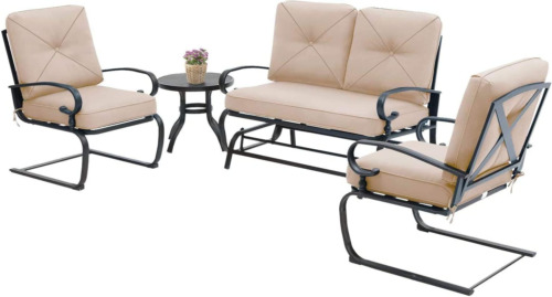 4Pcs Outdoor Furniture Patio Conversation Set Glider Loveseat 2 Spring Chairs