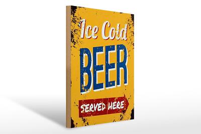 Holzschild Retro 30x40 cm Ice Cold Beer served here Bier Deko Schild