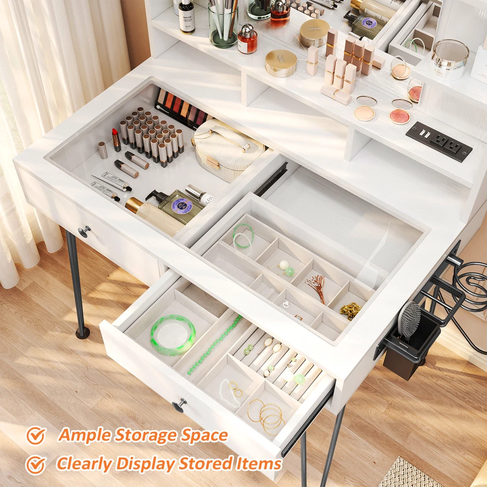 TC-HOMENY Juego de Mesa de Tocador de Maquillaje con Estación de Carga y Espejo Cómoda Foto 2 de 4