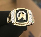 14k Yellow Gold Mens Onyx Free Lucky Race Horse Band Ring