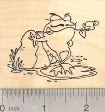 Valentine's Day Frog Rubber Stamp, With Mustache and Rose J23411 WM
