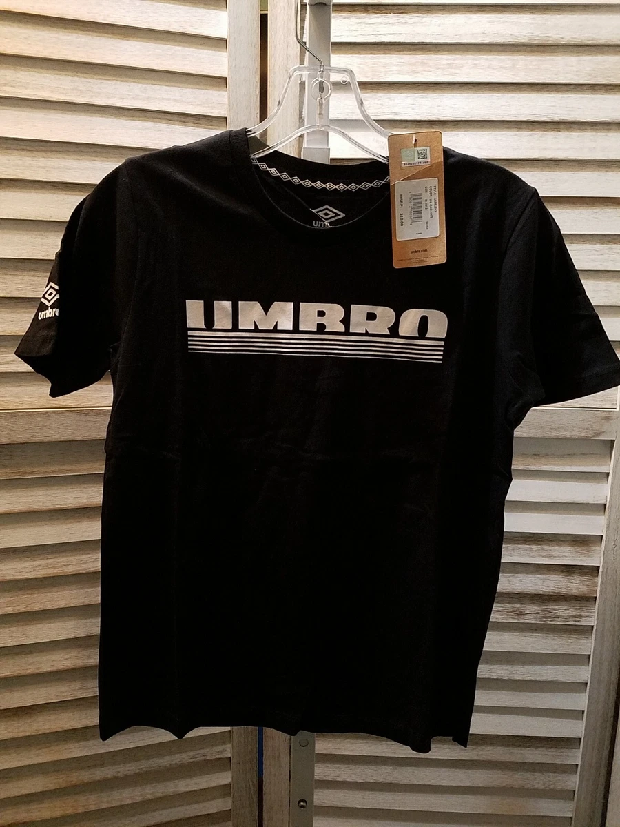 Umbro Boys T Shirt Size M 10 12 Black White Striped Logo On Sleeve Soccer  H2985