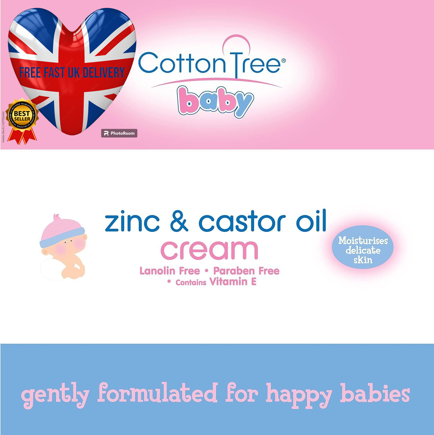 Baby Zinc & Castor Oil Cream Moisturizing Solution Delicate Skin Nappy