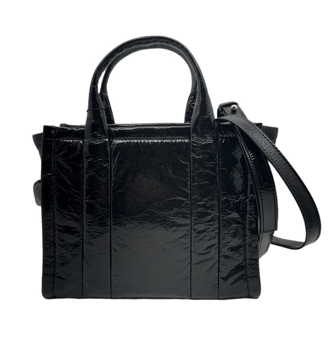 Marc Jacobs New The Small Tote Black Shiny Crinkle Leather