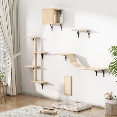 #ad COZIWOW 5 Pcs Wall Mounted Cat Climber Set Wood Indoor Cat Furniture Cat Shelves $59.99