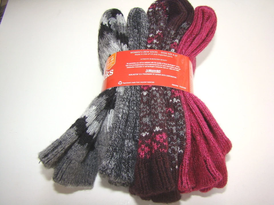 CALCETINES INFORMALES DAMAS MEDIANOS 4-10 MEZCLA LANA BURLINGTON GRIS Y ROSA 4 PR NUEVOS CON ETIQUETAS #106 Foto 2 de 4