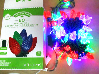 Holiday Time C9 LED String Lights 60 Bulbs Multi Color 16 Function NEW